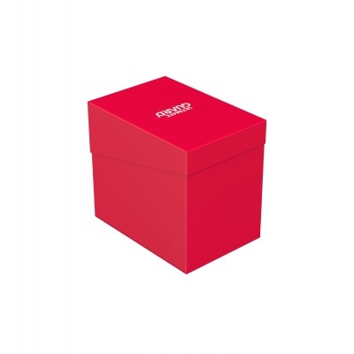 Caixa vermelha com tampa e texto branco OVER TIME