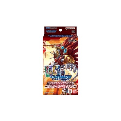 Pacote de cartas Digimon Card Game Starter Deck Digimon Data Squad com personagem robô vermelho e dourado