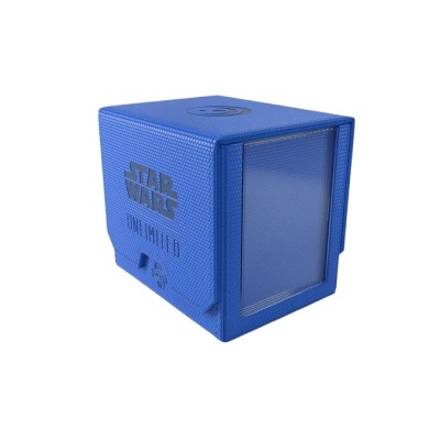 Caixa porta-cartas azul com logotipo Star Wars e painel transparente