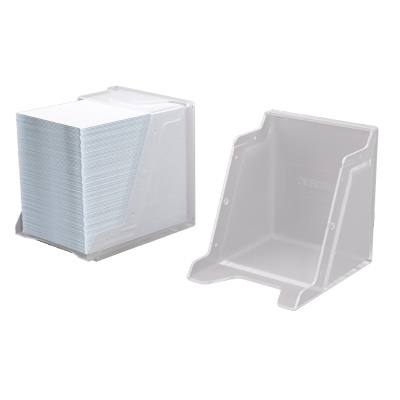 Suportes organizadores transparentes para papéis quadrados de plástico com pilha de papéis e vazio