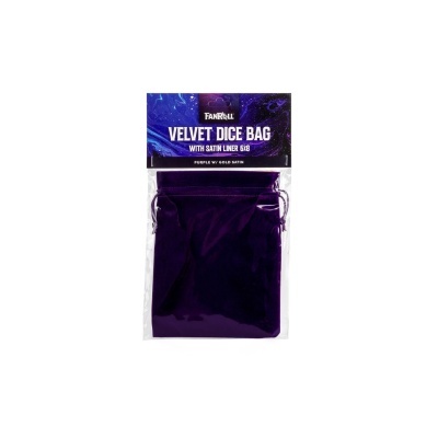 Saco de veludo roxo para dados com embalagem com texto