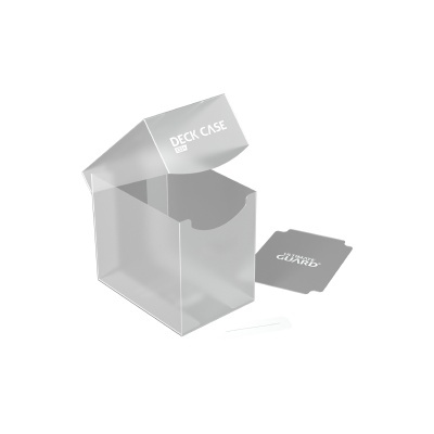 Estojo transparente para baralho com texto DECK CASE e carta cinza com ULTRA PRO DECK GUARD.