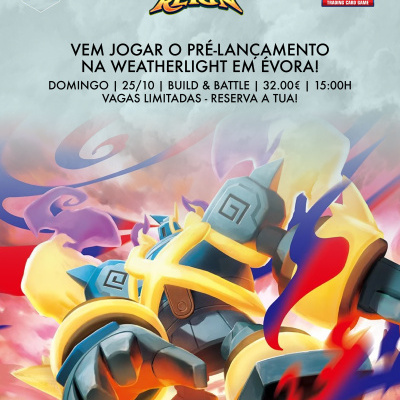 Cartaz com logotipos de Mega Evolution Delta Reign e Pokémon Trading Card Game e texto sobre evento de pré-lançamento em Évora