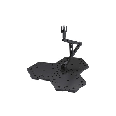Suporte ajustável preto para modelismo com base hexagonal e braço articulado