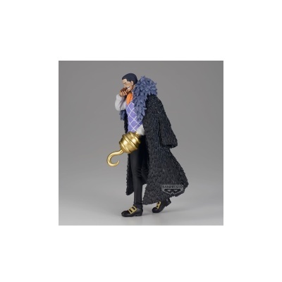 Figura colecionável de homem com casaco longo preto e guarda-chuva dourado