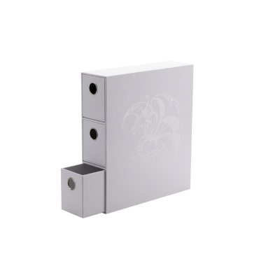 Caixa cinza clara com três compartimentos e design floral branco