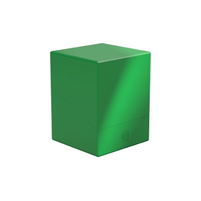 Caixa cúbica verde com marca em relevo
