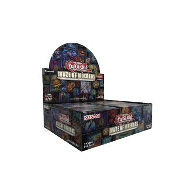 Caixa de cartas Yu-Gi-Oh! Maze of Muertos com arte colorida e texto