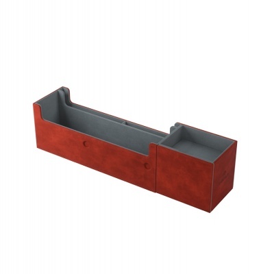 Organizador de mesa castanho com interior cinza e dois compartimentos