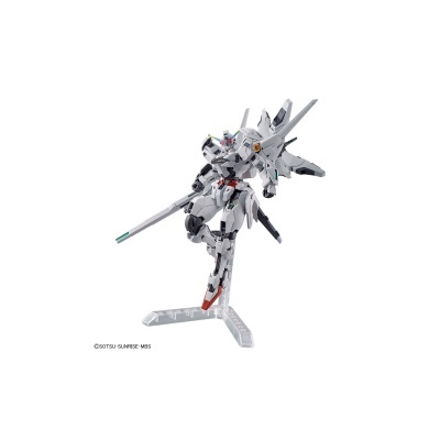 Modelo de robô articulado branco com suporte transparente