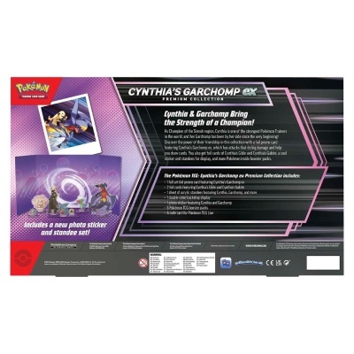 Embalagem do jogo de cartas Pokémon Cynthia's Garchomp EX com autocolante de fotografia e suporte