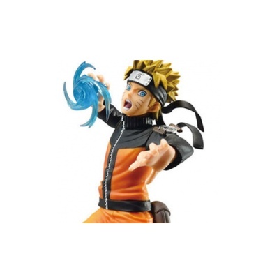 Figura de ação personagem com blusão laranja e objeto azul translúcido