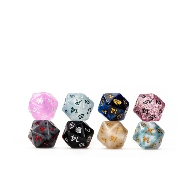Conjunto de dados poliédricos coloridos para jogos de mesa