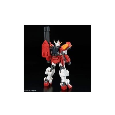 Figura articulada de robô de mecha vermelho, branco e cinza com escudo e arma