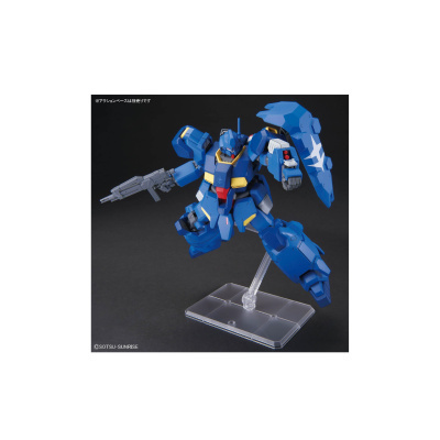 Figura de robô de ação azul com arma e escudo azul em base transparente