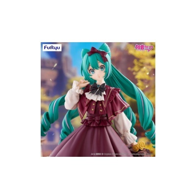 Figura colecionável de Hatsune Miku com vestido vinho e cabelo verde