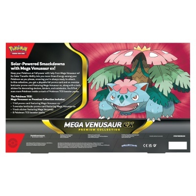 Embalagem Pokémon MEGA VENUSAUR ex PREMIUM COLLECTION com ilustração de Mega Venusaur e texto informativo