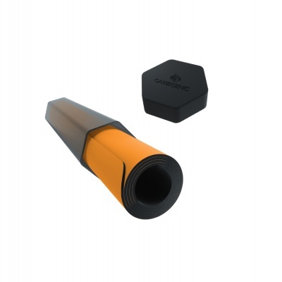 Tapete de rato para jogos preto e laranja com tampa hexagonal preta