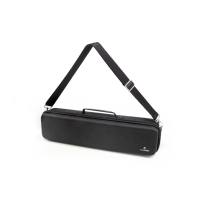 Estojo rígido preto para flauta com alça ajustável e pega