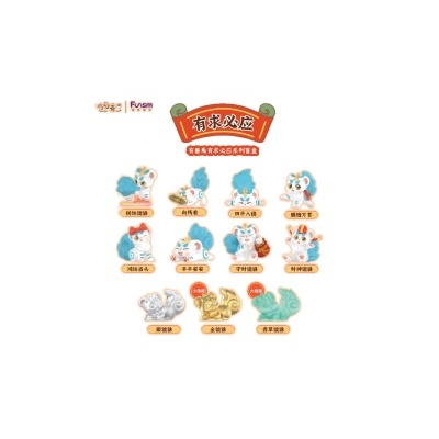 Amuletos decorativos com texto em chinês e cores azul, branco, dourado e vermelho