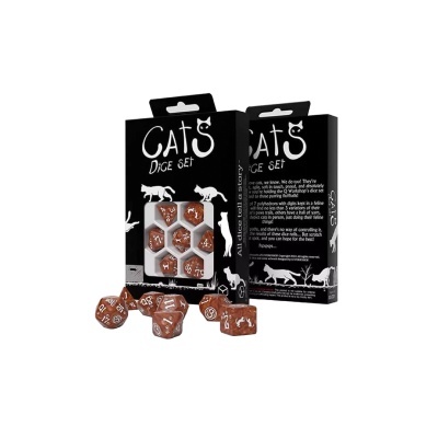 Conjunto de dados CATS DICE SET com ilustrações de gatos na embalagem preta
