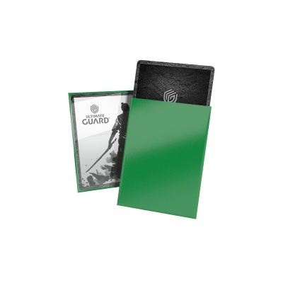 Protetores para cartas Ultimate Guard com suporte verde e caixa preta e verde.