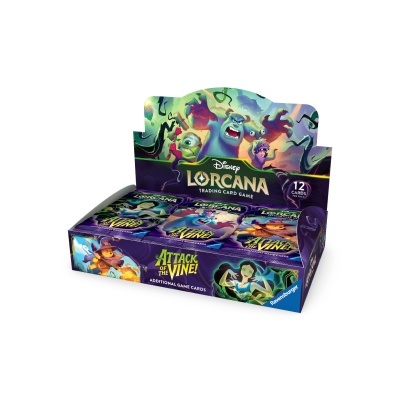 Expositor com pacotes do jogo de cartas Disney Lorcana Attack of the Vine