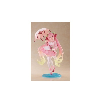 Figura colecionável personagem feminina rosa com sombrinha em base azul