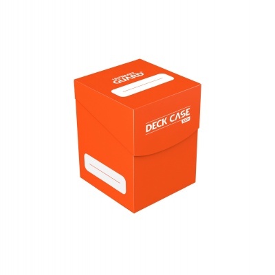 Caixa de armazenamento laranja para baralhos com texto branco DECK CASE