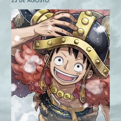Personagem de anime com capacete e capa vermelha em fundo com texto sobre eventos semanais.