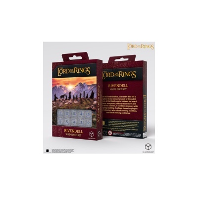 Conjunto de dados Lord of the Rings Rivendell 10XD6 com embalagem vermelha e imagem de montanhas