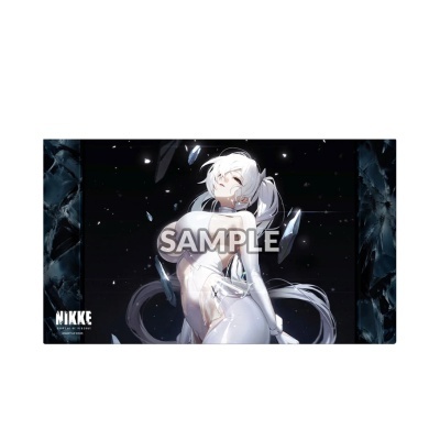 Poster com personagem feminina de cabelo branco e roupa branca em fundo negro com cristais