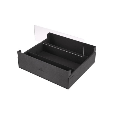 Organizador de mesa preto com divisórias e proteção acrílica