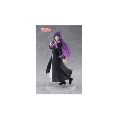 Figura colecionável de personagem feminina com vestido preto e cabelo roxo
