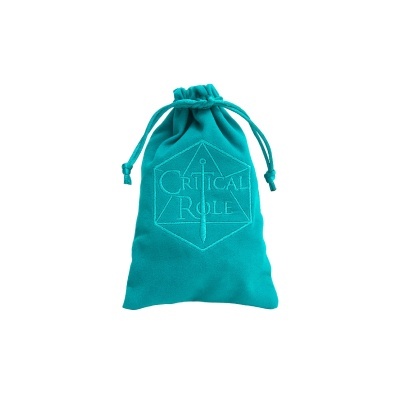 Saco azul turquesa com fecho de cordão e logótipo CRITICAL ROLE bordado.