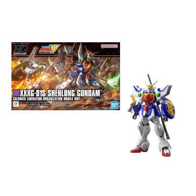 Modelo de plástico Gundam XXXG-01S Shenlong com caixa de montagem ao fundo