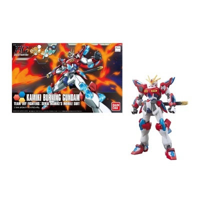Modelo Kamiki Burning Gundam com caixa ao lado