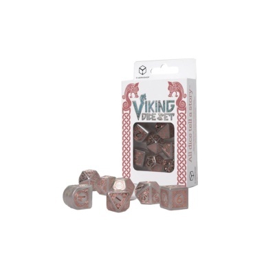Conjunto de dados Viking prateados e cobre com caixa branca e vermelha