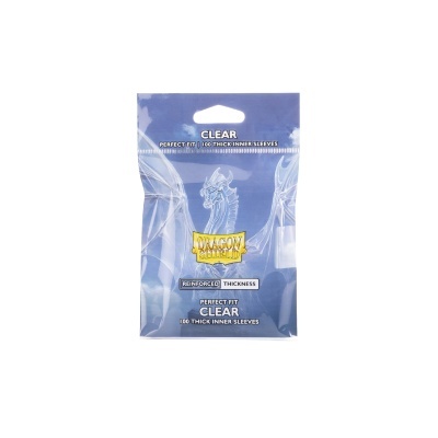 Embalagem azul com dragão branco e texto Dragon Shield para mangas internas transparentes