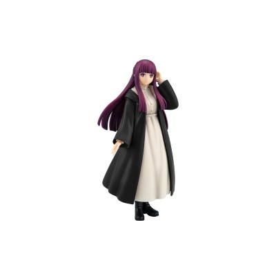 Figura colecionável feminina com vestido creme e casaco preto