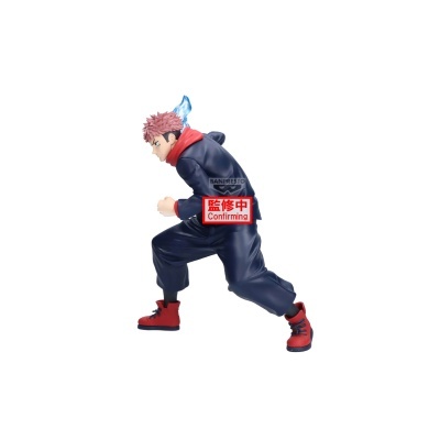 Figura de ação de personagem masculino em pose de corrida com roupa azul e capuz vermelho