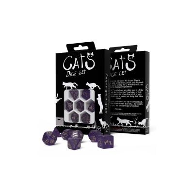 Conjunto de dados roxo com motivo de gatos em embalagem preta