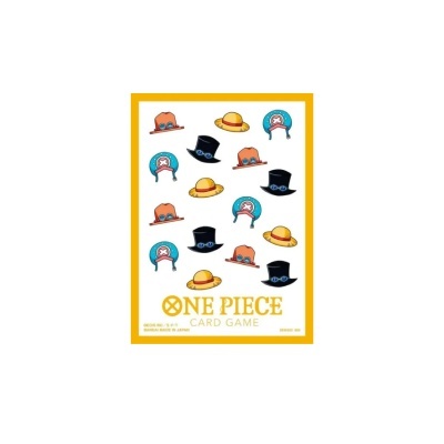 Cartaz do jogo de cartas ONE PIECE com imagens de vários chapéus coloridos