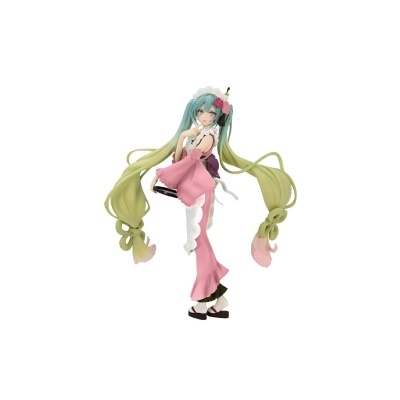 Figura colecionável de personagem com cabelo longo e vestido rosa
