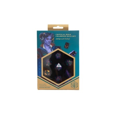 Conjunto de dados poliedrais em embalagem azul transparente Critical Role
