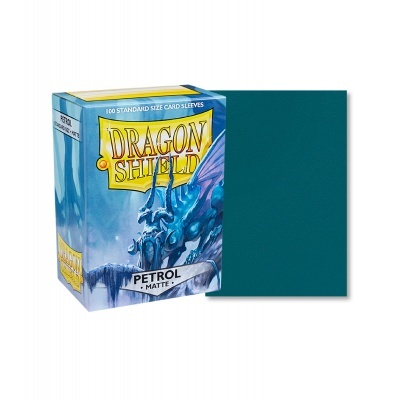 Caixa Dragon Shield com dragão azul e proteções de cartas petrol mate