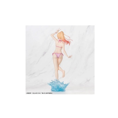 Figura de personagem feminina de biquíni rosa com cabelo laranja e base azul em forma de água