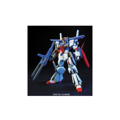 Figura robô articulada tipo Gundam em azul, branco, vermelho e amarelo