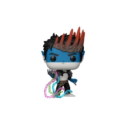 Figura Funko Pop azul com cabelo preto e vermelho e tentáculos coloridos