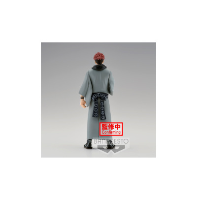 Figura colecionável com casaco cinza e cabelo vermelho vista de costas